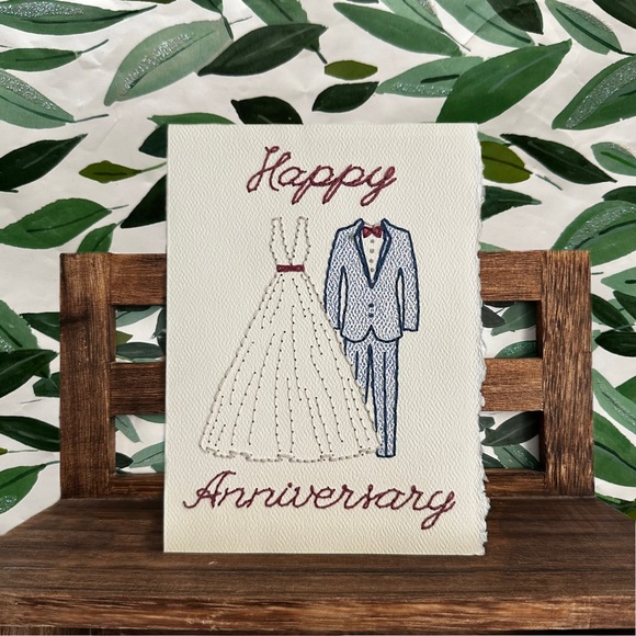 Hand-Embroidered Anniversary Card - Dress and Tux - Picture 1 of 2